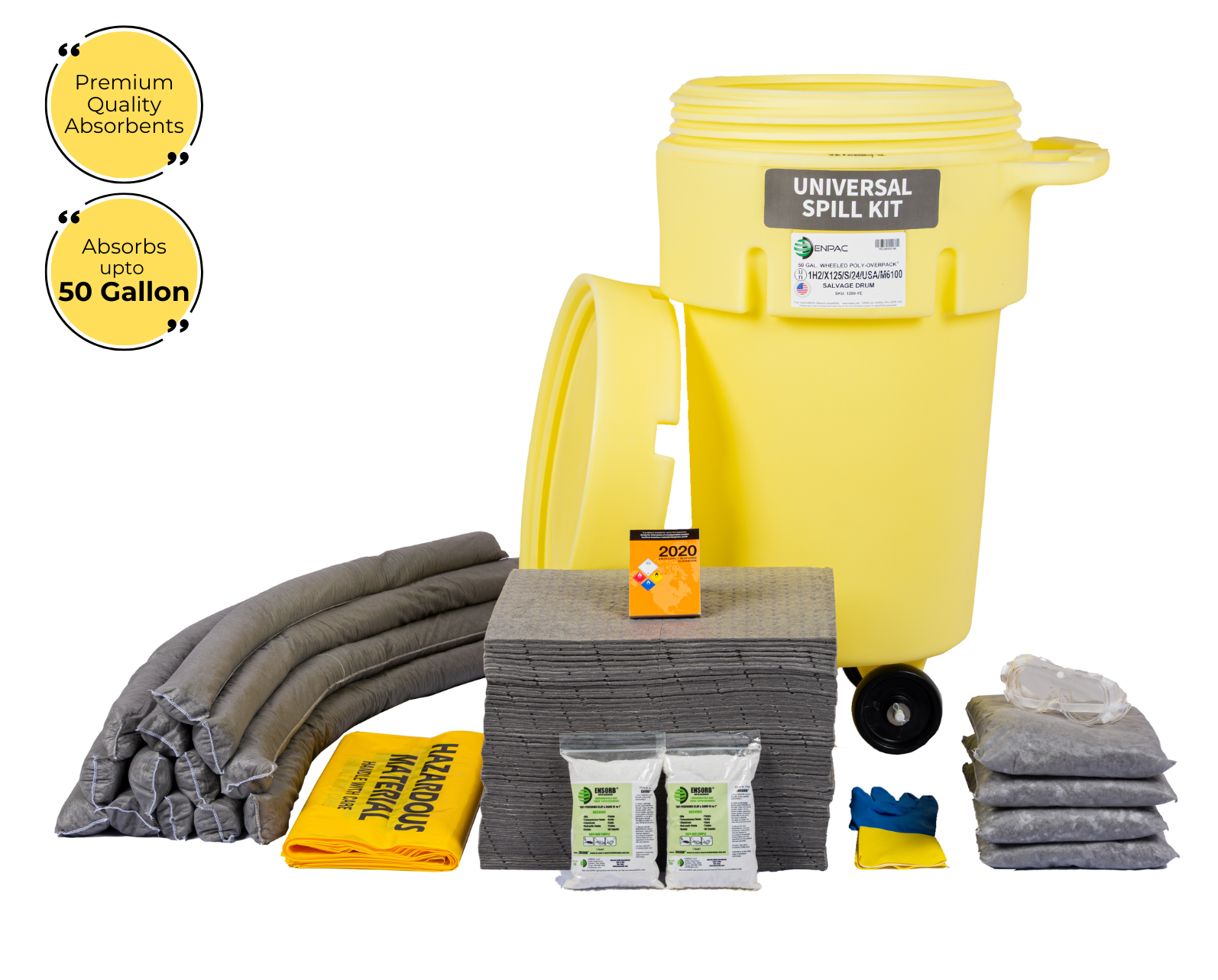 50 Gallon Universal Spill Kit in ENPAC Wheeled Salvage Drum