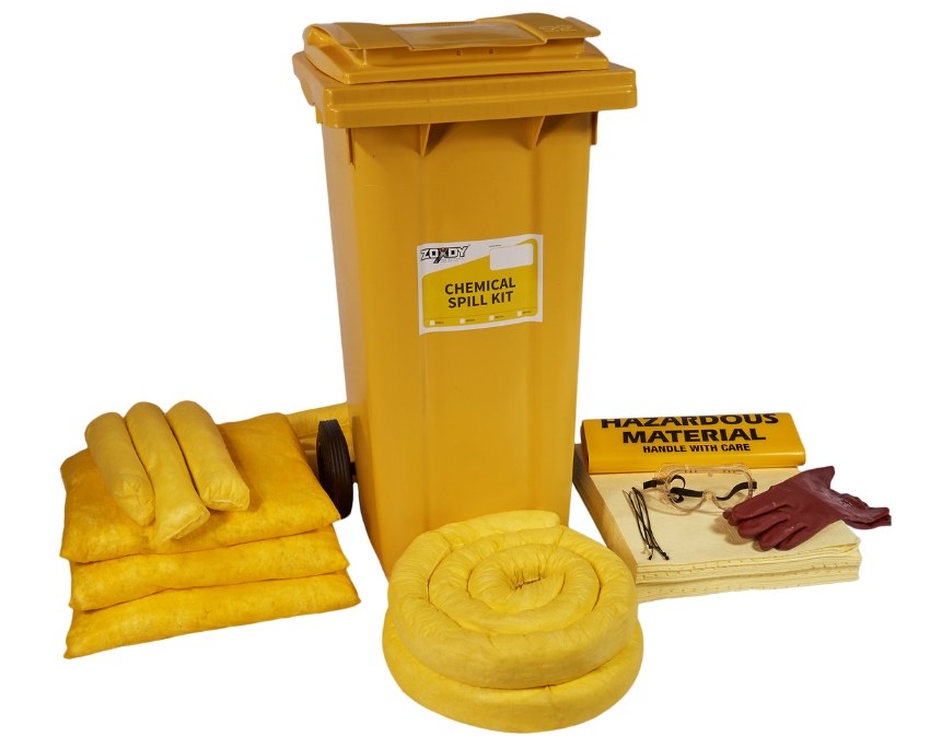 80 Liter Chemical Spill Kit in Wheelie Bin.