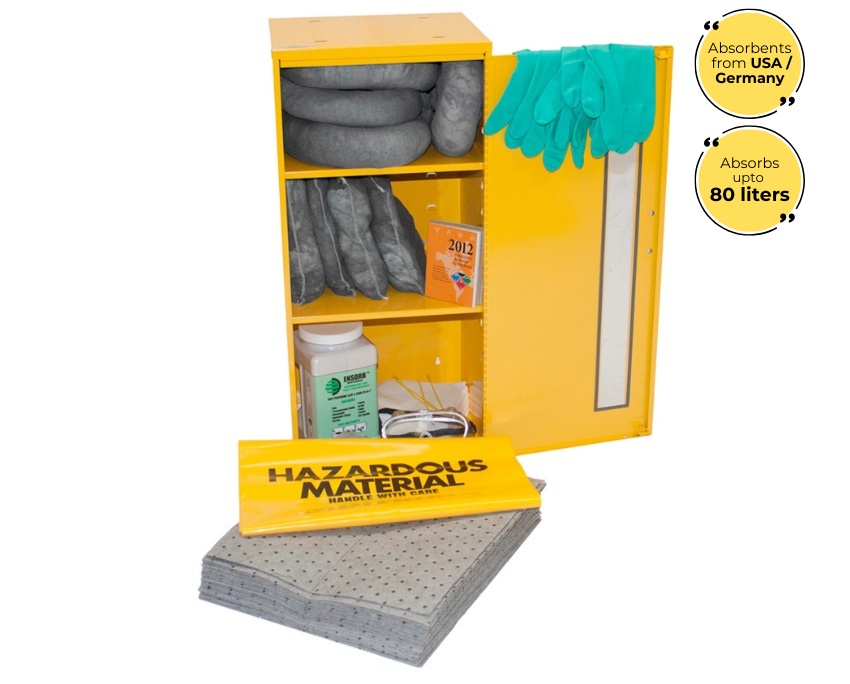 80 Liter Universal Spill Kit in Wall Mountable Cabinet